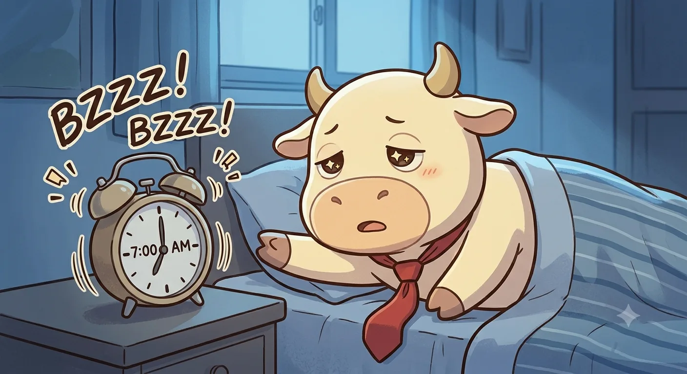Gyuba-chan staring dead-eyed at the still-ringing alarm clock