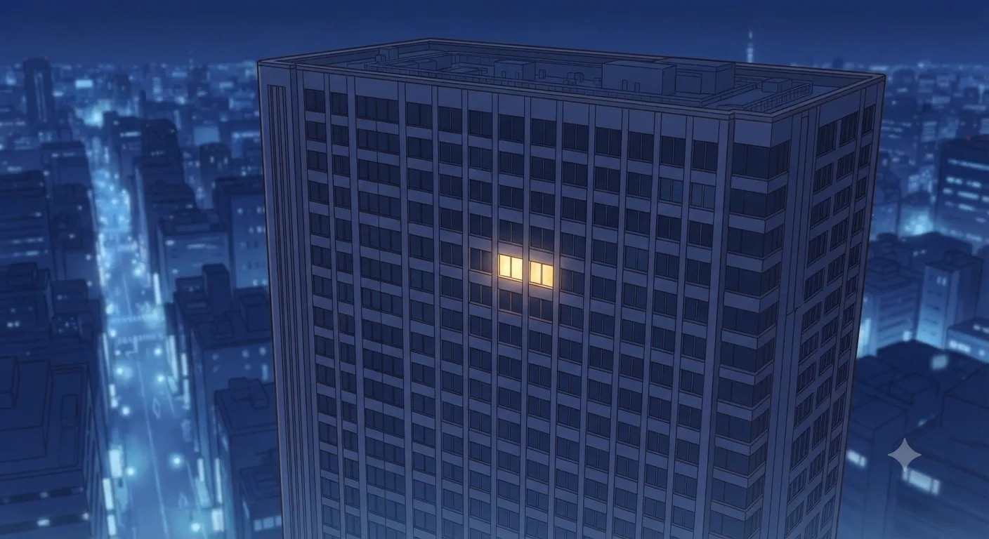 TODO: 写字楼夜景远景,只有一扇窗还亮着